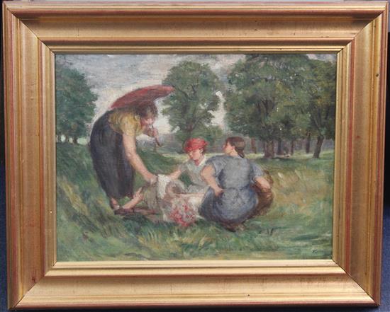 Attributed to Lillian Brown Picnickers, 13 x 17in.